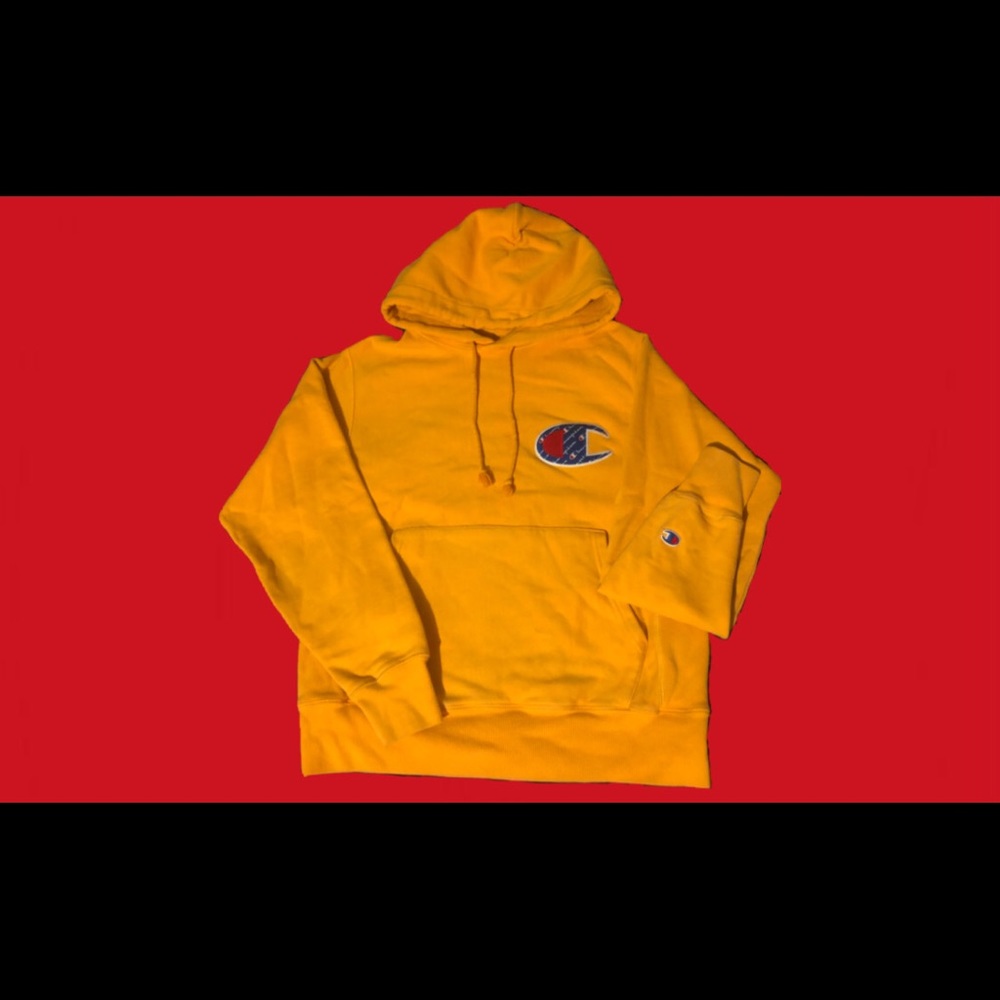 ♠️Yellow Champion patch hoodie
